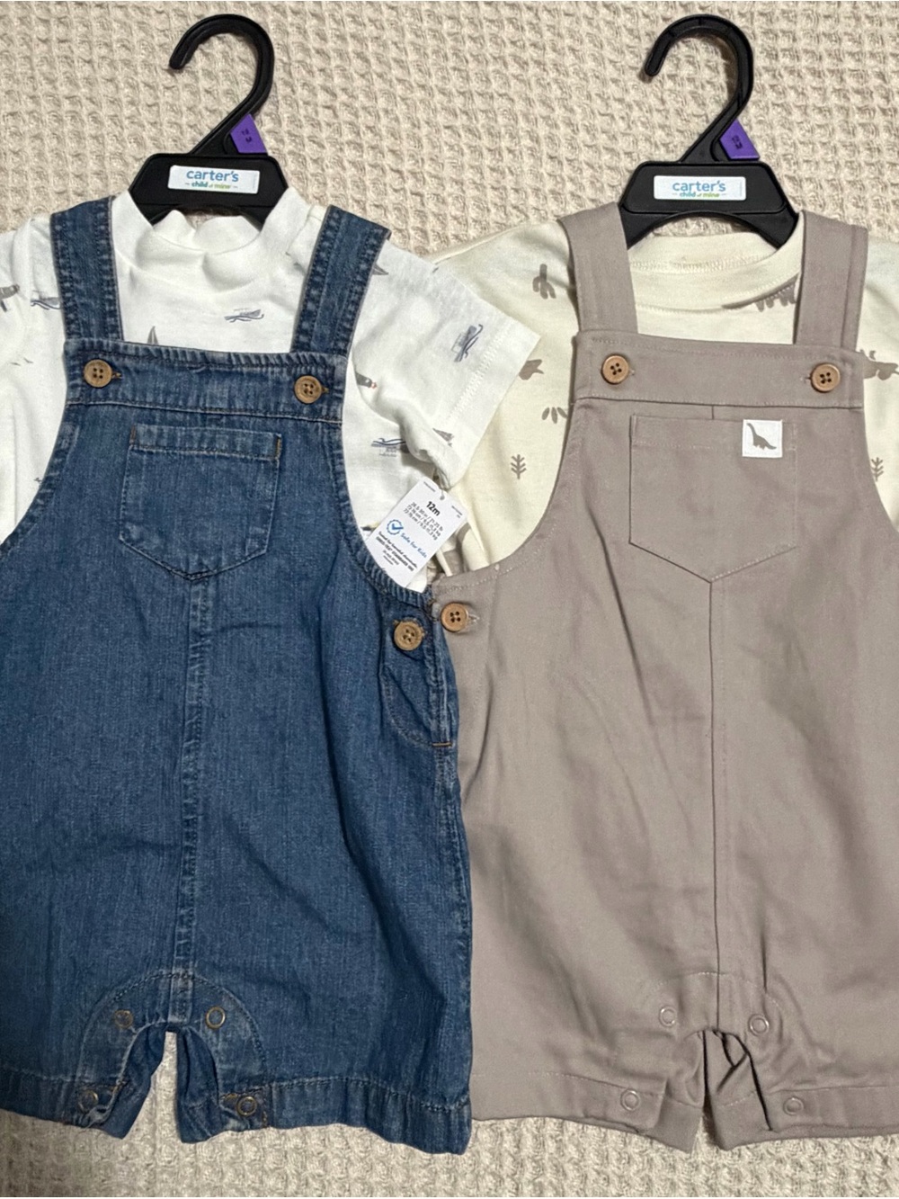 Carter's Denim Blue & Taupe Overalls Duo